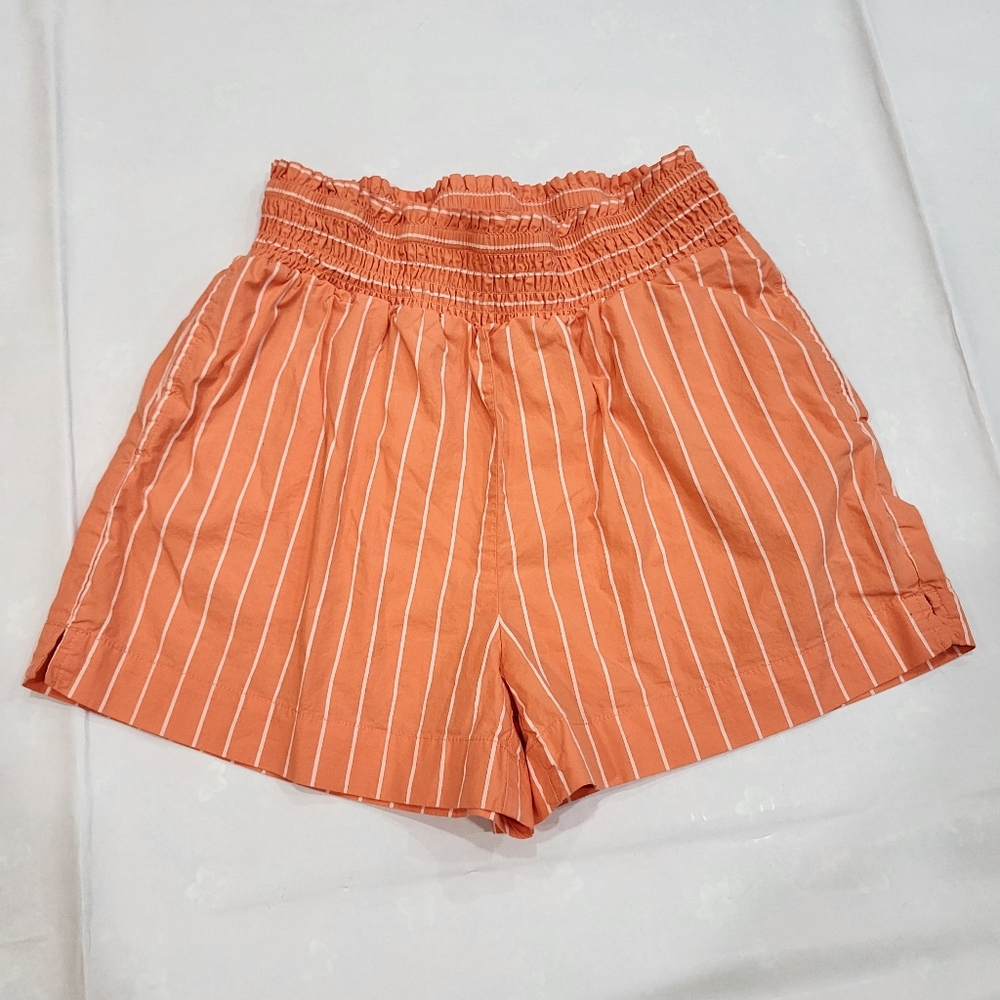 A New Day Size S Women's Orange Peach White Striped Stretchy Waistband Pockets